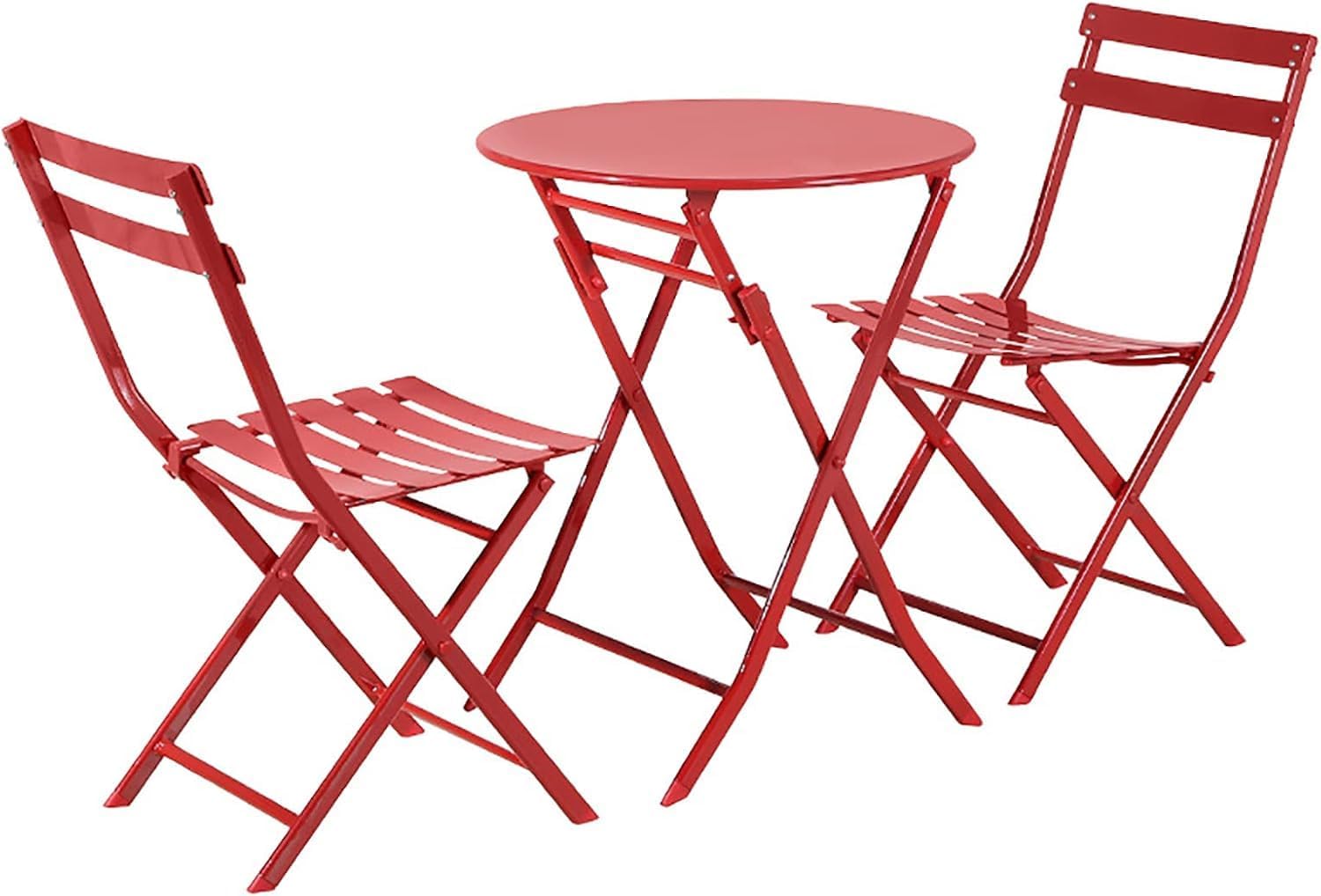 Protable Outdoor Folding Table and Chairs Set,Premium Metal Bistro Patio Furniture Sets 3 Piece,Folding Dining Table and Chairs for Kitchen Balcony-Red 2 Chairs + 1 Table
