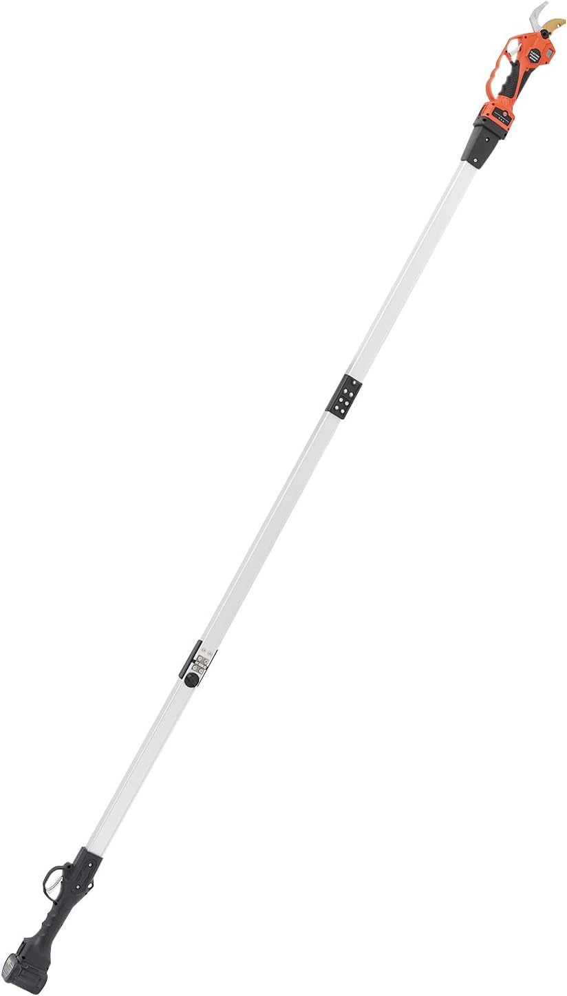 Electric Pruning Shear, Cordless Pruner with 6.23FT Extension Pole and Rechargeable Ba-tt-eries, 21V 2000Mah, 0.59-1.18Inch Cutting Range Electric Tree Pruner for Garden Yard