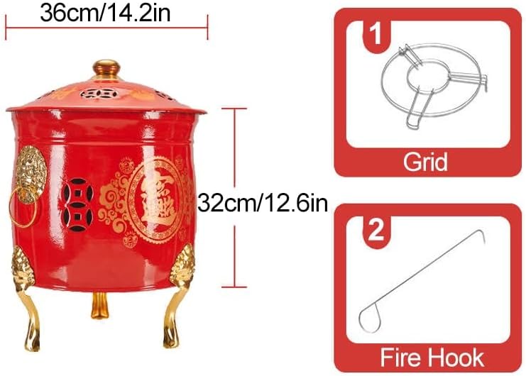 Outdoor Burn Barrels, Stainless Steel Burn Barrel, Metal Incinerator, Garden Backyard Debris Bin for Paper Leaf Trash Buddhist Ritual Supplies, Red(Large)