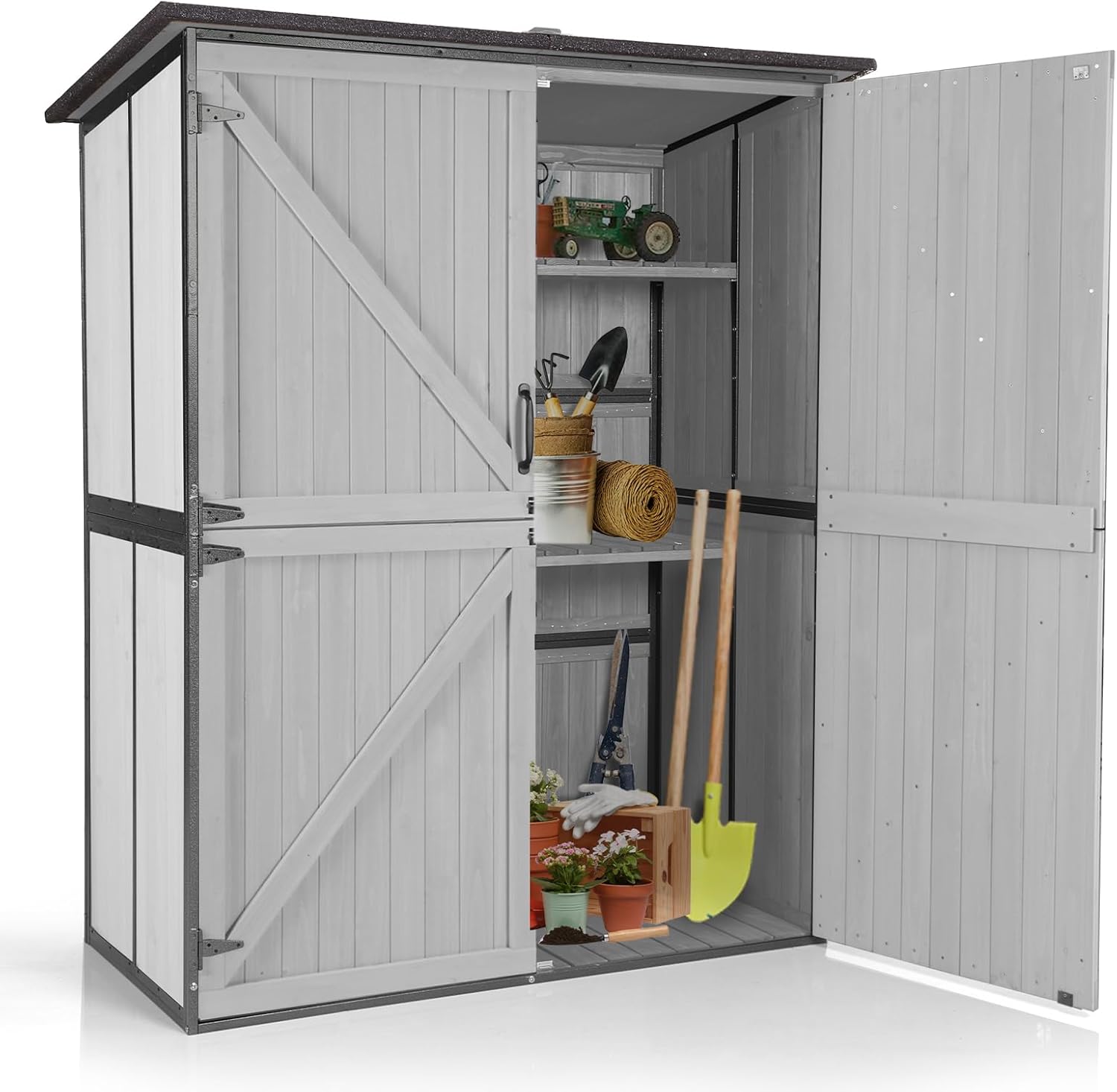 Aivituvin Storage Shed Outdoor Storage Cabinet Upgraded with All Arounded Metal Frame, Wooden Floor and Adjustable Shevels 55