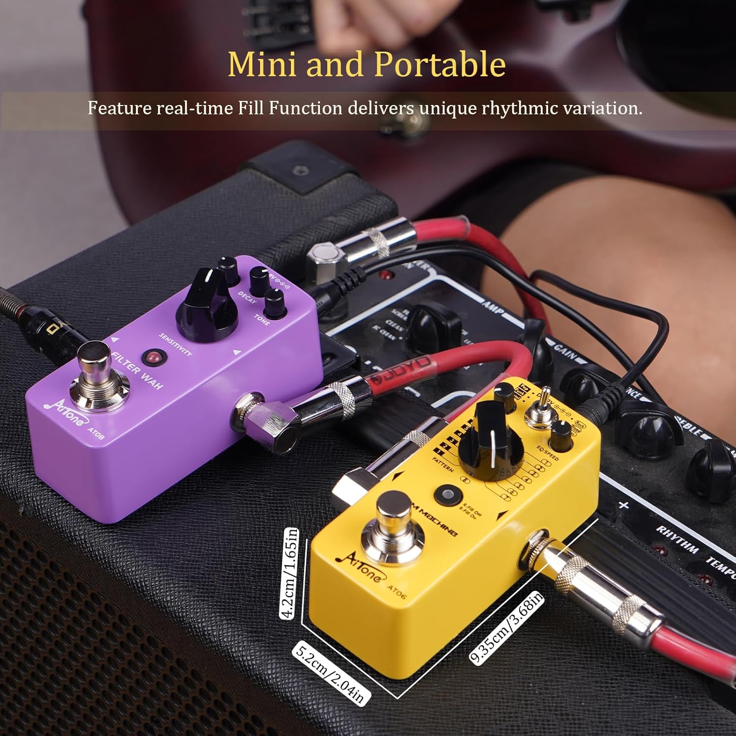 AITONE Drum Machine Guitar Pedal (AT-06) and Patch Cables 6 Pack 1/4