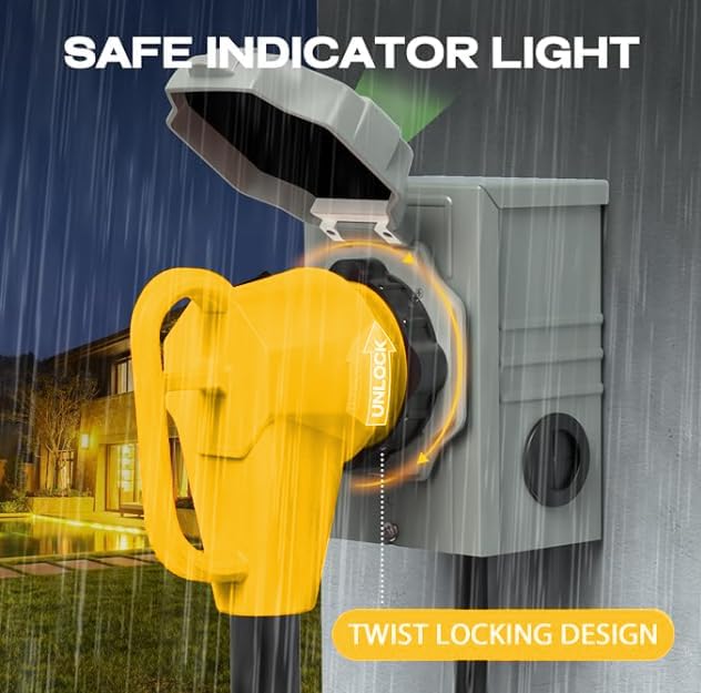 50 Amp 12FT Generator Cord and Power Inlet Box Combo Kit NEMA 14-50P Male to SS2-50R & CS6364 Twist Locking with Inlet Box for Generator and RV Camper to House Shore Power Connector