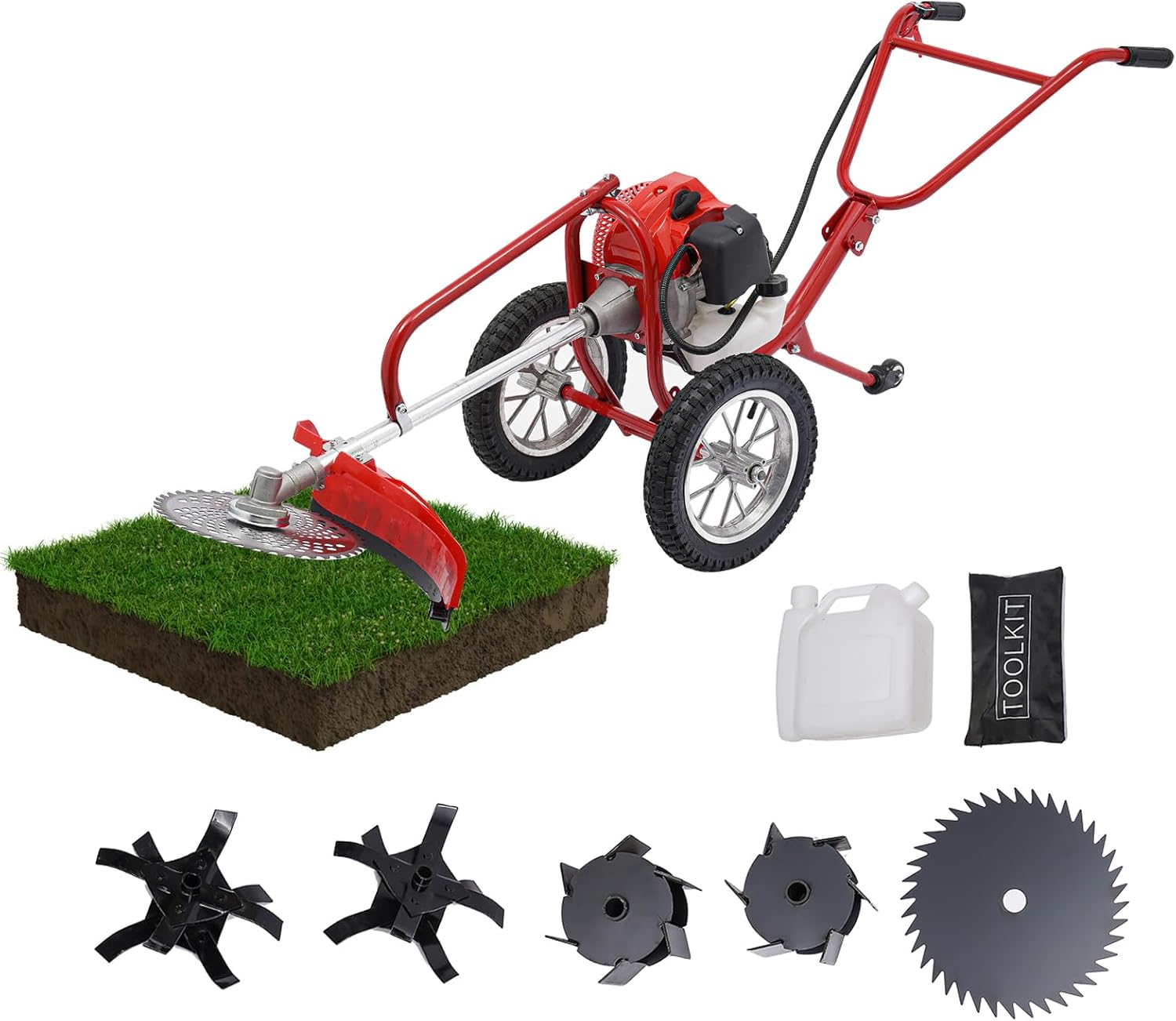 49CC 2-Stroke Gas Powered Lawn Mower, Hand Push Lawn Mower Trimmer, Brush Mower Gasoline Brush Broom Sweeping Machine, Gas Brush Cutter String Trimmer for Yard