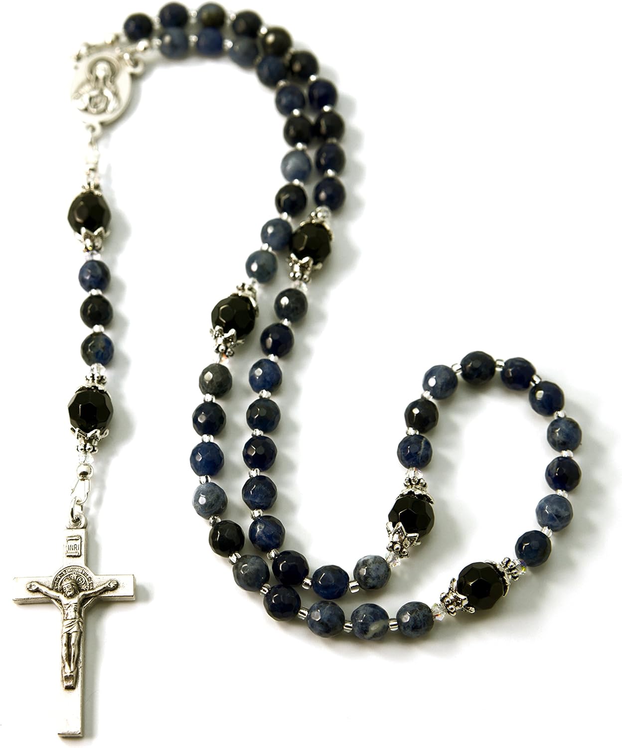 Prayer Beads Saint Benedict Sodalite Gemstone Catholic Rosary with Blessed with Anointing Oil (Not a Necklace)