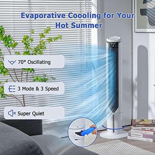 ARLIME 3-IN-1 Evaporative Air Cooler, Swamp Cooler Portable Cooling Tower Fan with Remote Control, 70° Oscillation, 7H Timer, 4 Ice Packs, Portable Tower Air Conditioner for Home & Office, 41