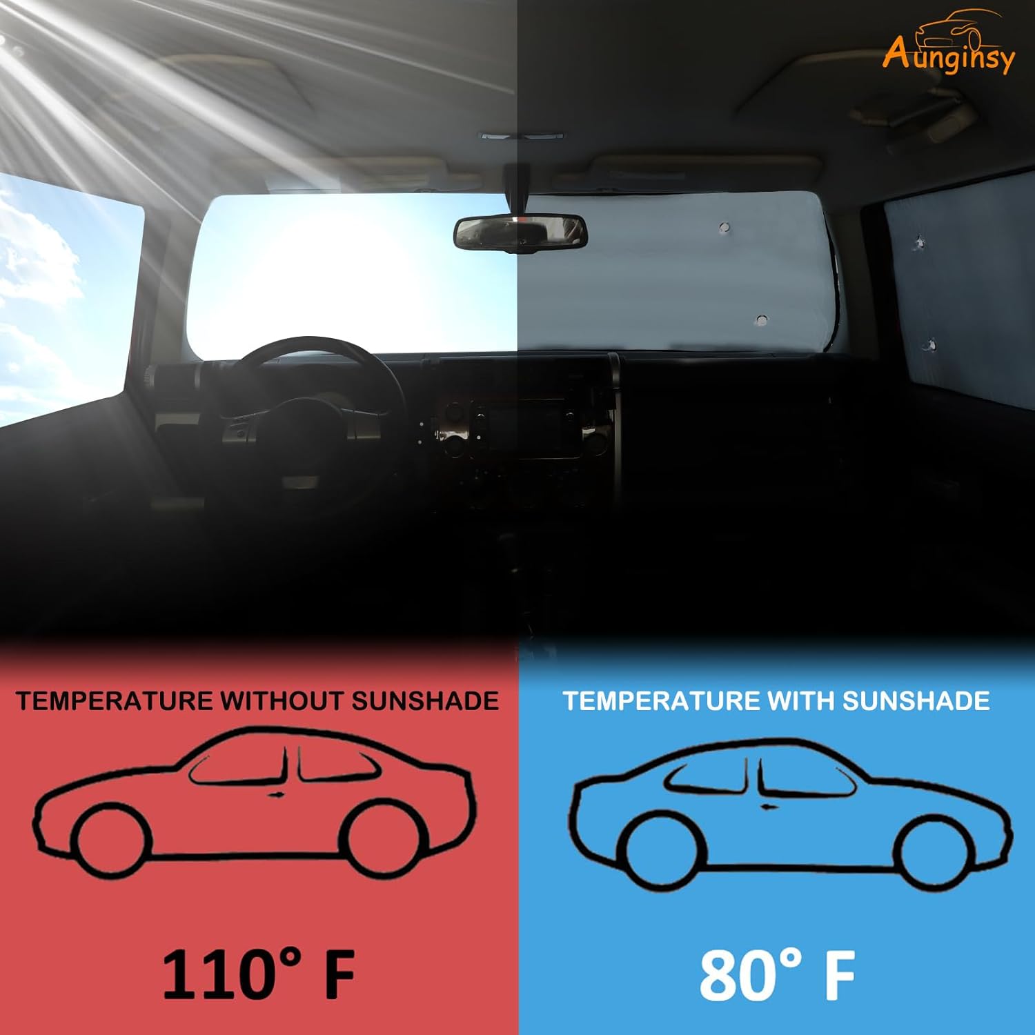 Car Full Windshield Sunshade Compatible with Toyota FJ Cruiser 2007-2021 Automotive Windshield Sunshades Foldable Reflective Sun Visor for UV Rays and Sun Heat Full Protect Car Interior Accessories