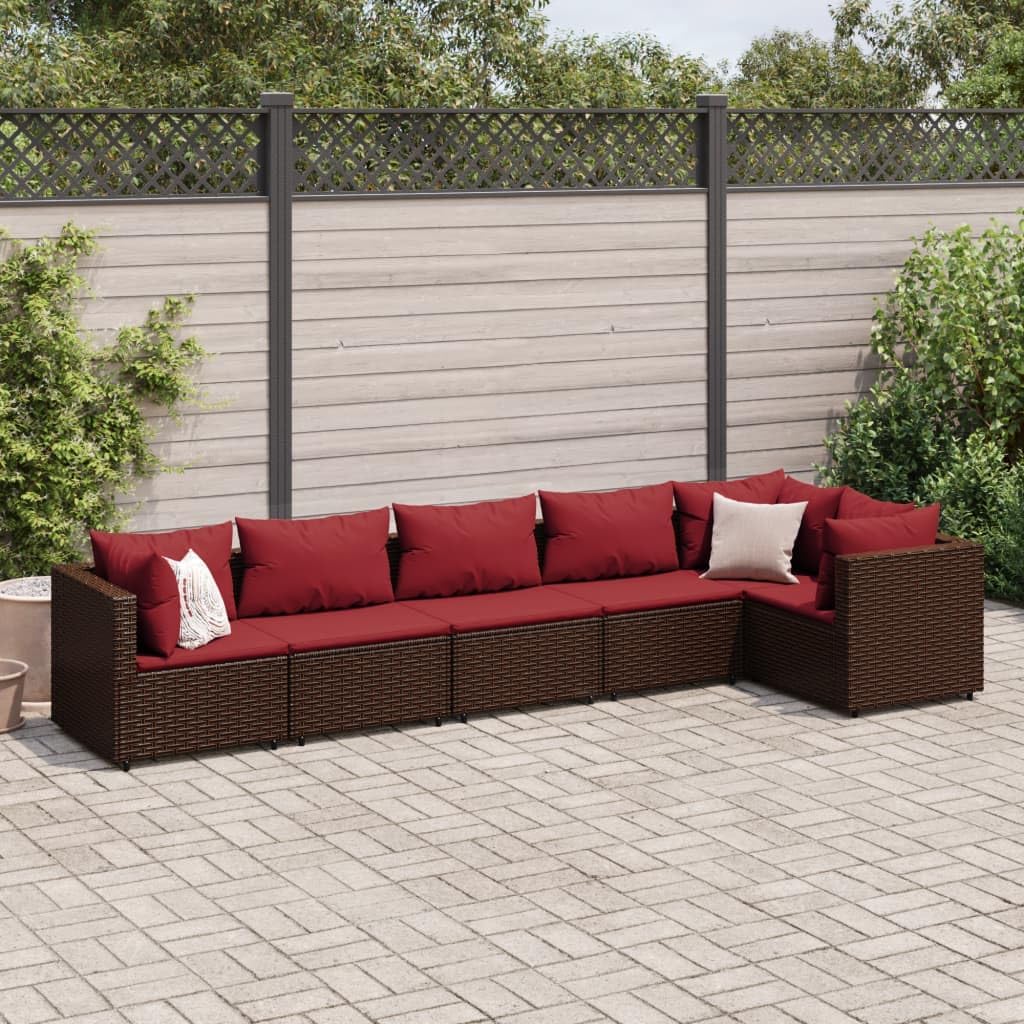 6 Piece Patio Lounge Set with Cushions Brown Poly Rattan,Premium Garden Lounge Set: Comfortable Rattan Furniture for Patio, Terrace, or Backyard Relaxation Furniture Sets for Patio, Lawn & Garden