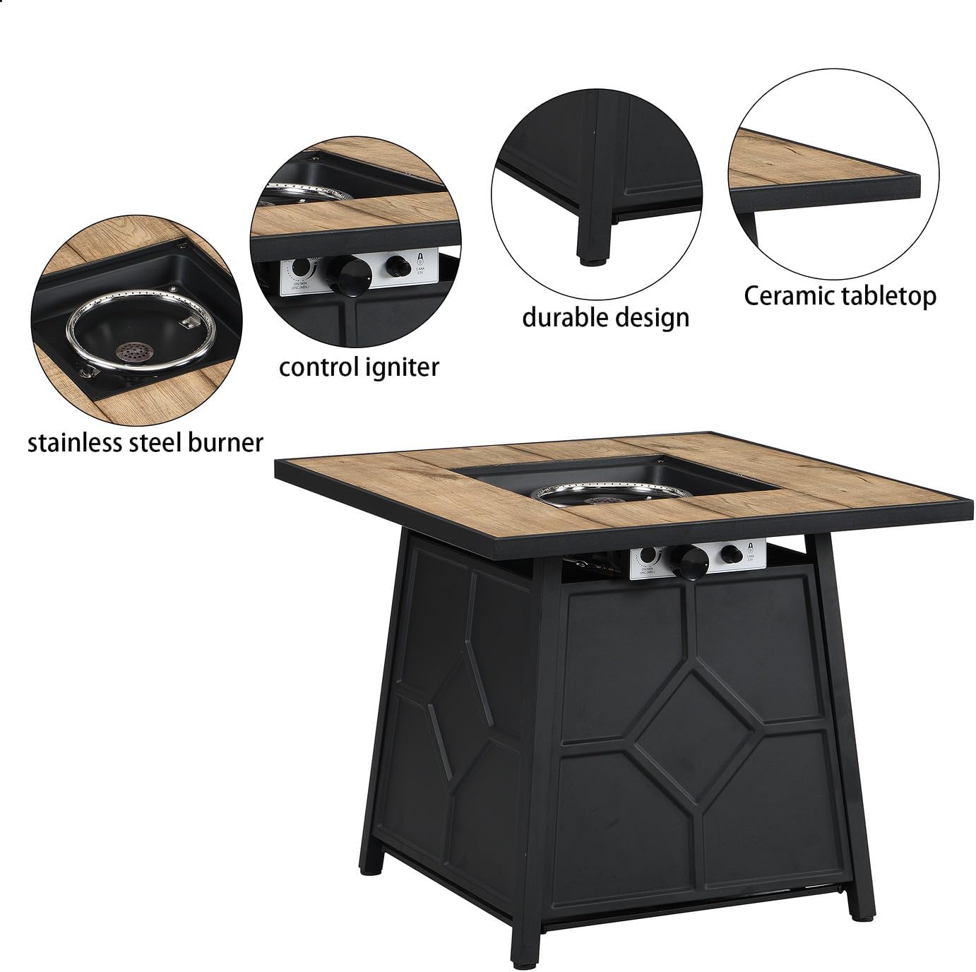 Table Top Fire Pit for Outdoor Furniture Portable Mini Firepit for Patio Table Clean Ambient Flame Centerpiece for Deck Balcony & Backyard Entertaining Brown