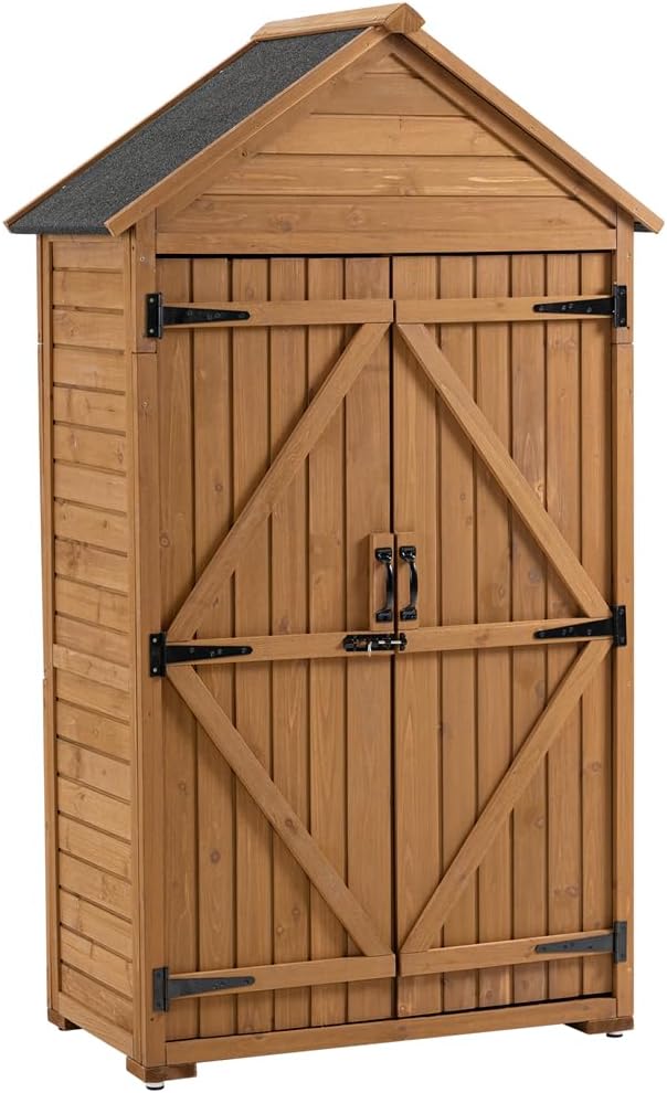 ASSYA Garden Wooden Storage Shed, Outdoor Tool Closet with Latch and Removable Shelves for Garden, Patio, Backyard, Lawn