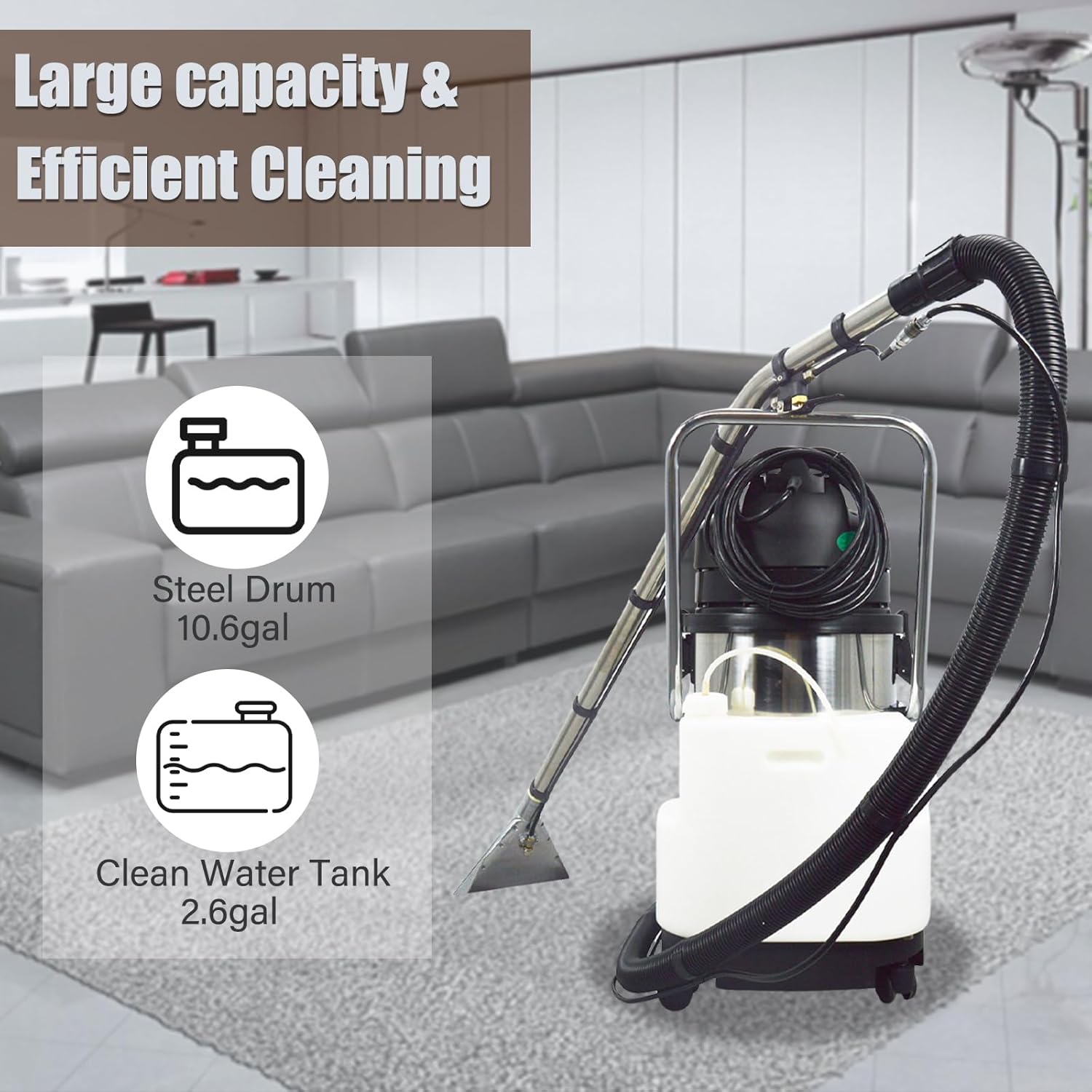 Commercial Carpet Cleaner Machine 40L/11Gal Heavy-Duty 3-in-1 Extractor Machine (Spray,Vacuum,Wash) for Hotel/Office with 23ft Cord & Steel Drum 1000W 110V