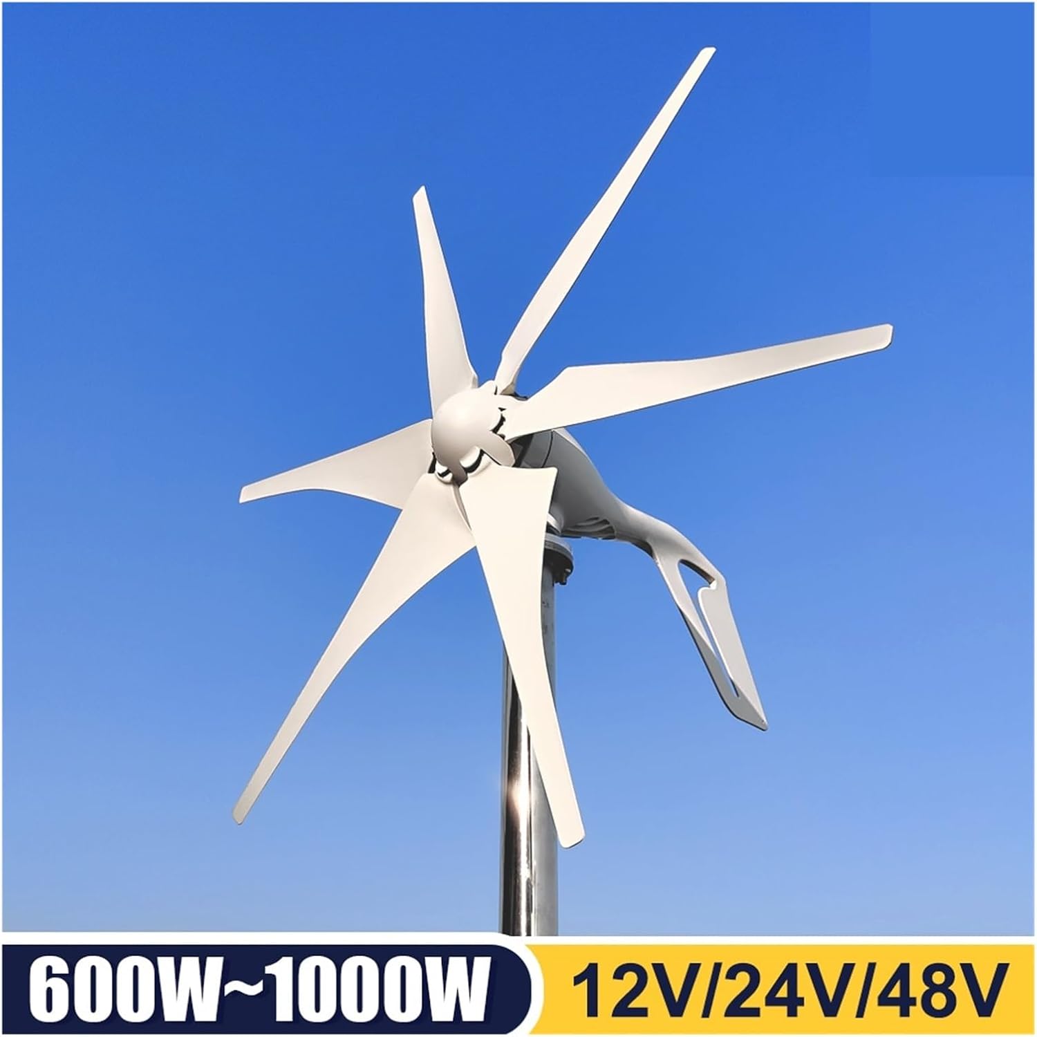 Horizontal Turbine 3000W Low Noise Wind Turbine Generator Kit 12V/24V/48V Low Wind High Eificiency Automitic Multi-Leaf Low Starting Speed for Home(1000W,with MPPT Controller_12V)