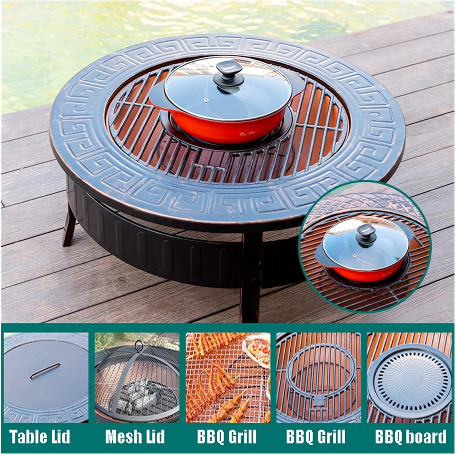Outdoor Fire Pit Wood-Burning Fire Pit Bowl, 32-inch Fire Pit with Spark Screen, Outdoor Fireplace Grill Set (Color : Style 2) (Style 2)