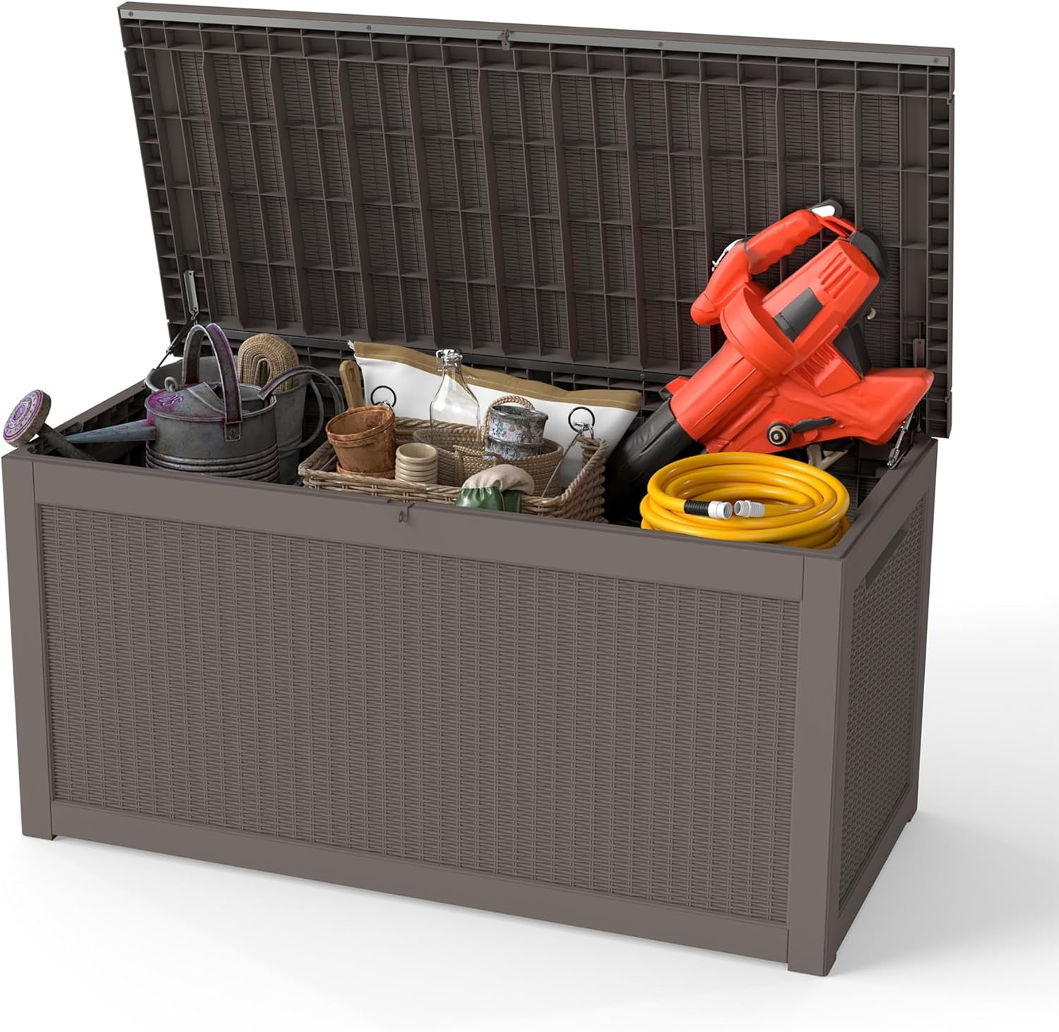 320 Gallon Outdoor Storage Box Waterproof, Resin Deck Boxes with Lockable Lid & UV-Resistant for Patio, Pool, Garden Furniture Cushions & Accessories, Coffee