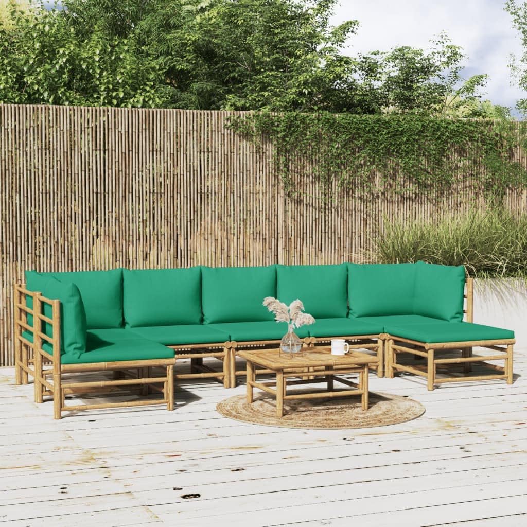 8 Piece Patio Lounge Set with Green Cushions Bamboo,Elegant Bamboo Patio Lounge Set: Comfort and Style for Your Outdoor Space Furniture Sets for Patio, Lawn & Garden