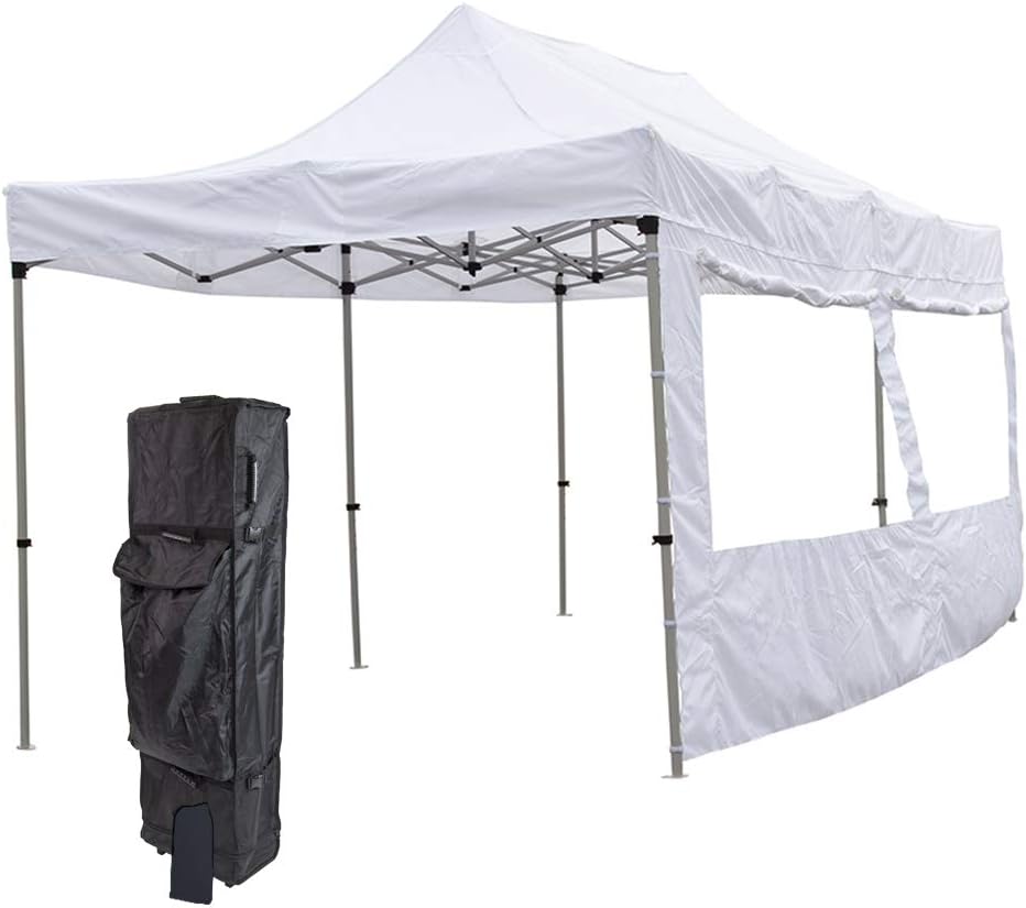 Vispronet White 10x20 Steel Canopy Tent Kit - Resists Up to 25mph Wind Gusts - Includes 10x20 Large Window Wall, Canopy Storage Bag, and Stake Kit