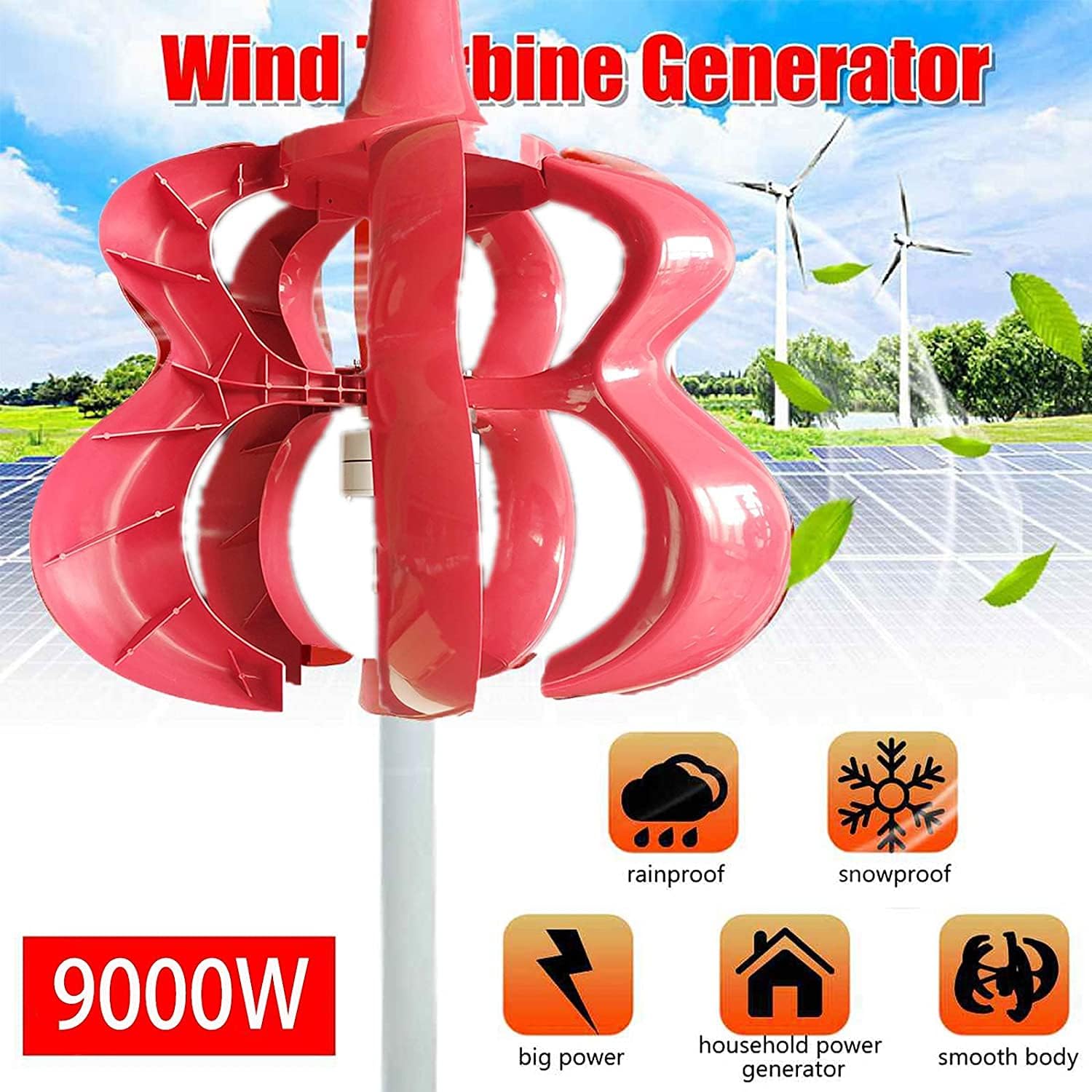 9000W Vertical Axis Wind Turbines Generator Lantern, 12V 24V 48V Motor Kit for Home Hybrids Streetlight Use Electromagnetic