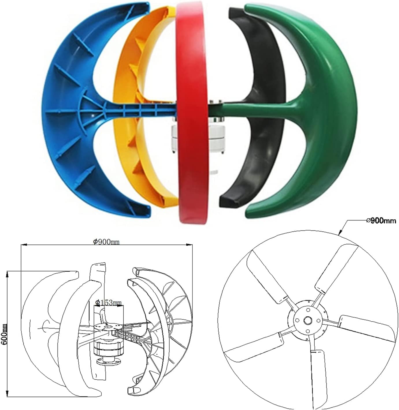 9000W Wind Turbine Generator Kit,12V/24V/48V Vertical Axis Wind Generator Kit Electricity Producer Equipment for Home, Boat, Street Lighting