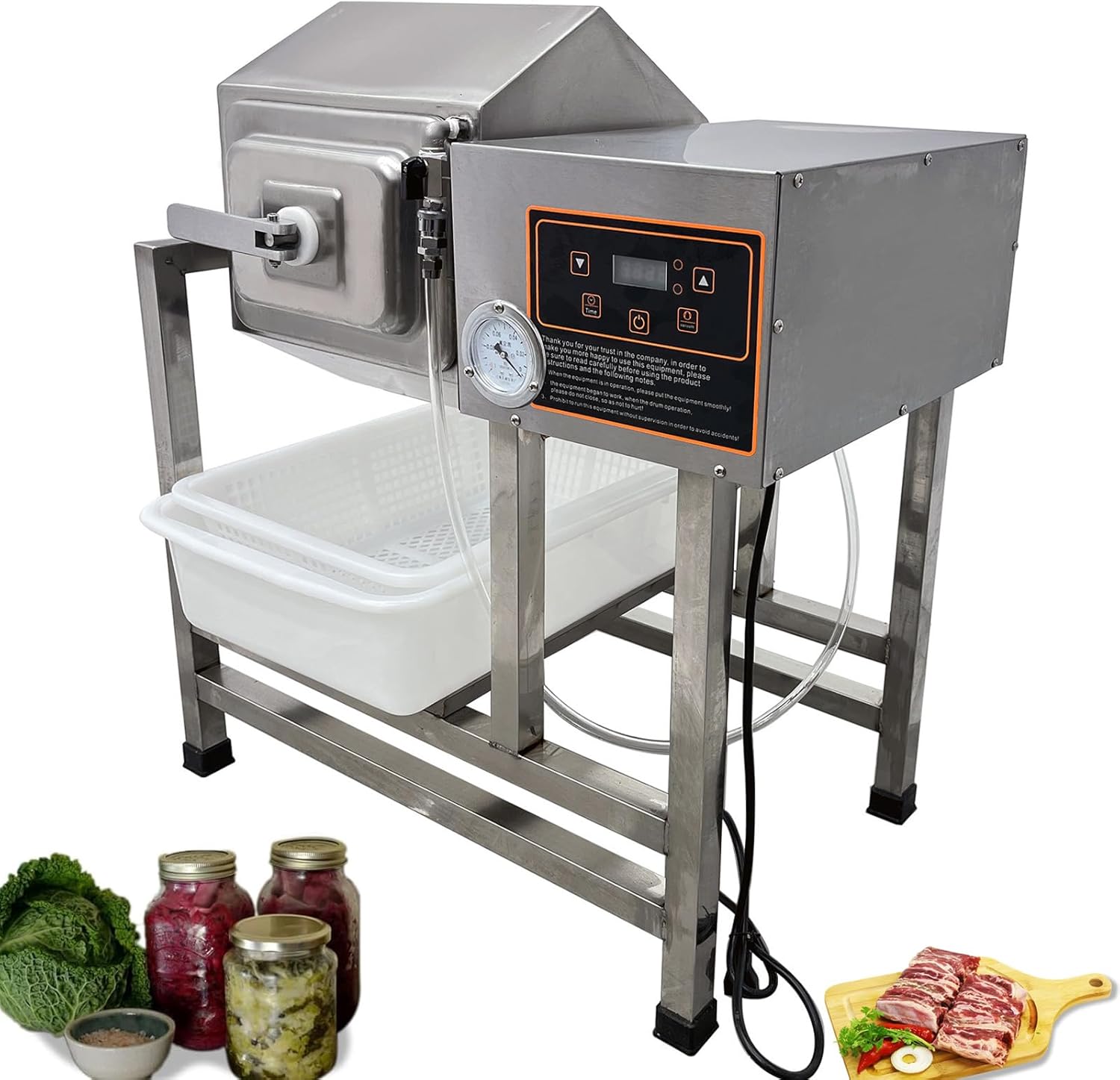 INTSUPERMAI 110V Meat & Vegetable Vacuum Tumbler Marinating Machine, 45L Vacuum Tumbler Marinator, 350W Food Vacuum Marinator, 0-99 Min Time Setting, Meat Tenderizer & Vacuum Marinator for Chef