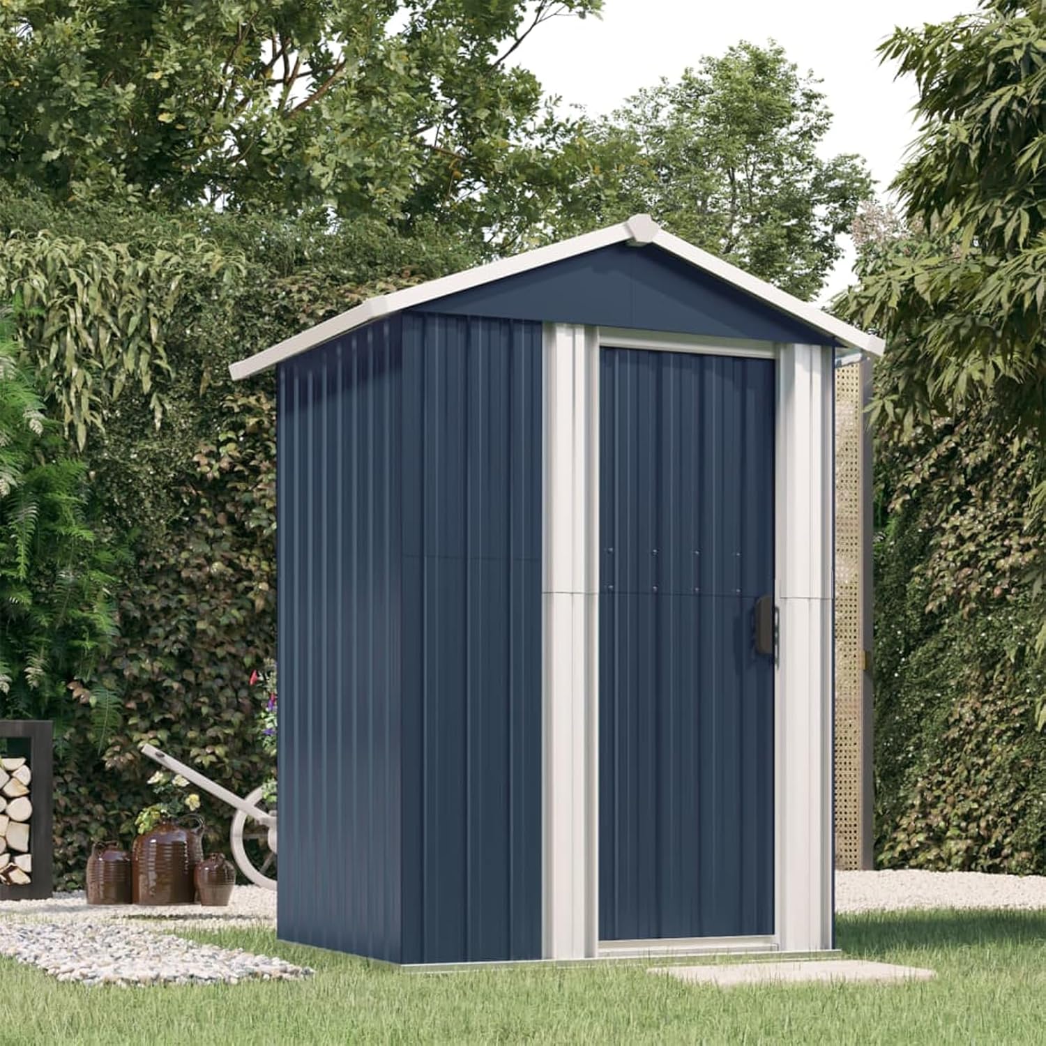 Garden Shed, Galvanized Steel Outdoor Storage Shed with Sliding Door, Medium Size for Backyard, Patio, and Lawn Organization