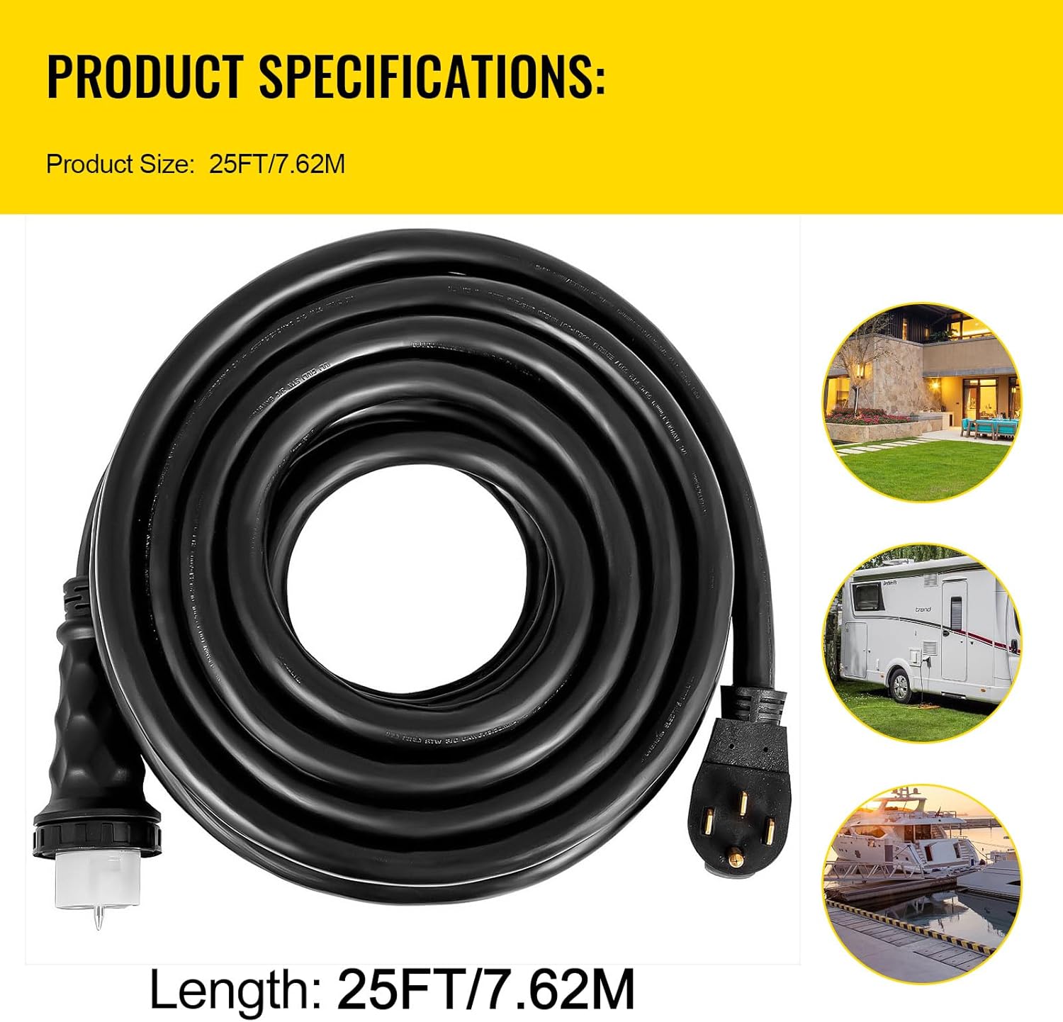 Happybuy 25FT 50 Amp Generator Extension Cord, STW 6/3 + 8/1, 125V/250V, N14-50P & CS6364 Twist Lock Connectors, UL Tested