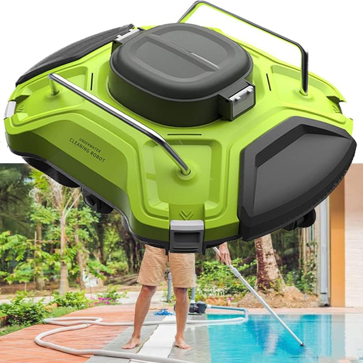 Cordless Robotic Pool Cleaner Above Ground/Inground Pool Auto Cleaner 120 Minute Run Time Auto Parking Rechargeable Pool Vacuuming Robot, White