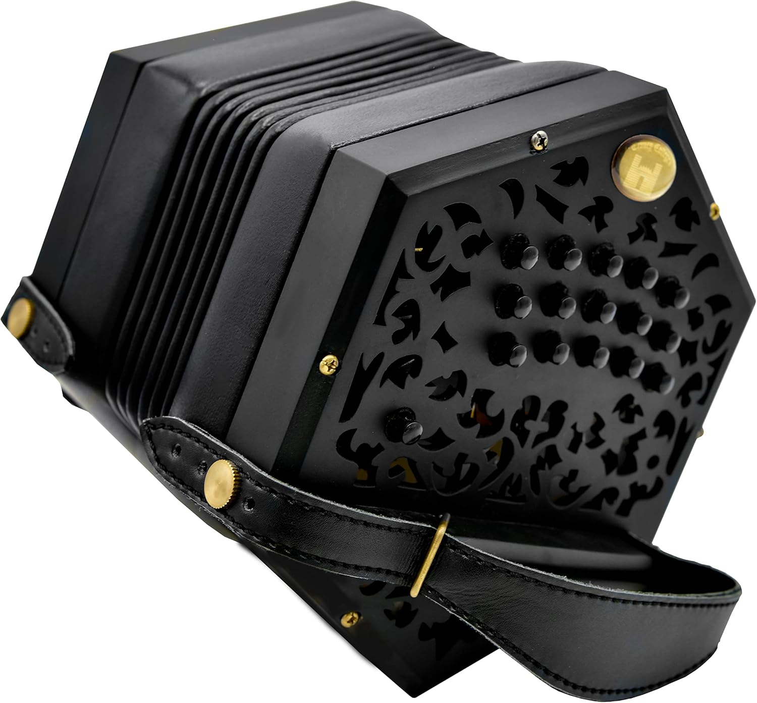 Trinity College AP-3530A Anglo-Style 30-Button Concertina – Satin Black – Leather Bellows, Brass Reeds & Hard Case