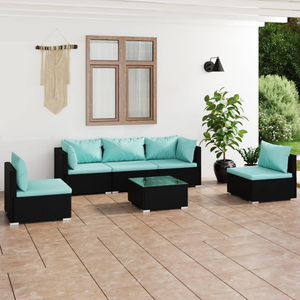 6 Piece Patio Lounge Set with Cushions Poly Rattan Black,Premium Patio Lounge Set: Modular Design, Durable Frame, and Comfortable Cushions Patio Furniture Sets, Outdoor Furniture Sets