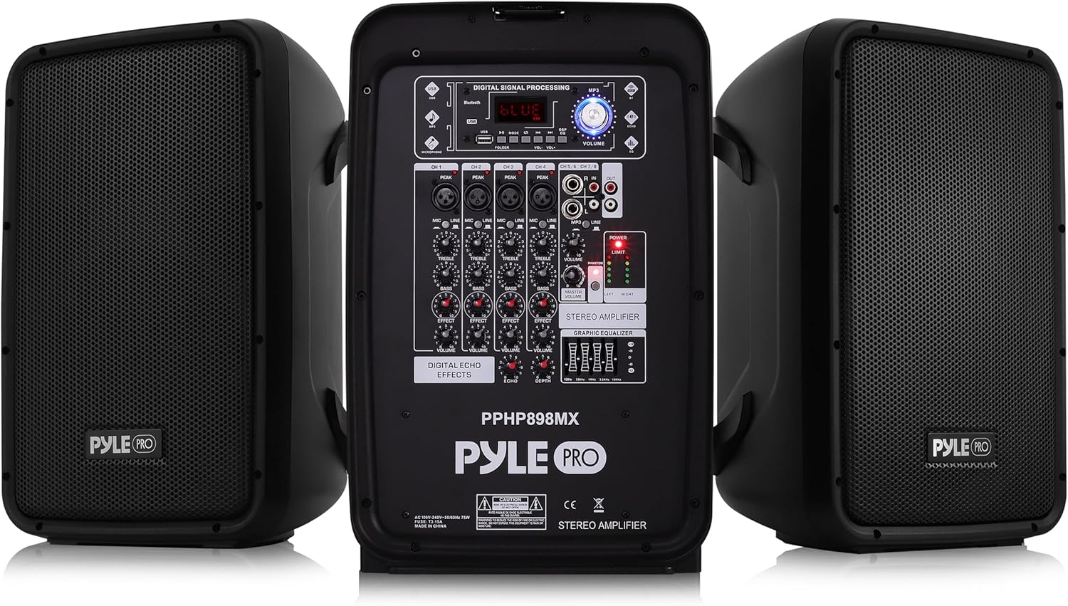 Pyle Portable Bluetooth PA Speaker System - 600 Watt 8-Channel Amplifier Kit with 8