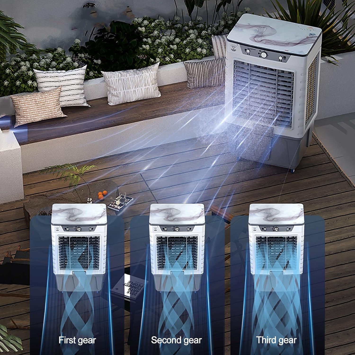 Evaporative Cooler Air Conditioner 3 Speeds, Swamp Cooler for Cooling, Portable Air Cooler Fan for Room, Outdoor, Commercial, Office, 7000m³/H Air Volume(49x36x100cm/19x14x39inch)