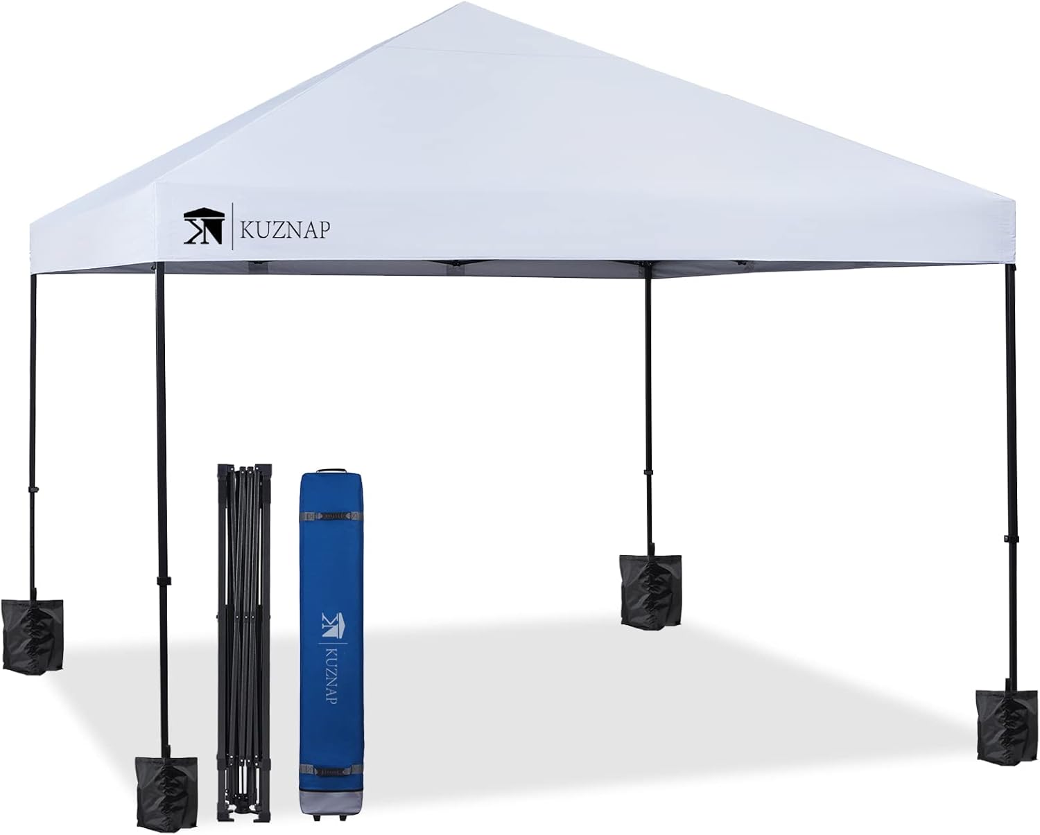 12’x12’ Pop up Canopy Tent Patented EZ Set up Instant Outdoor Canopy with Wheeled Carry Bag Bonus 4 Weight Sandbags, 8 Stakes and 4 Ropes，White