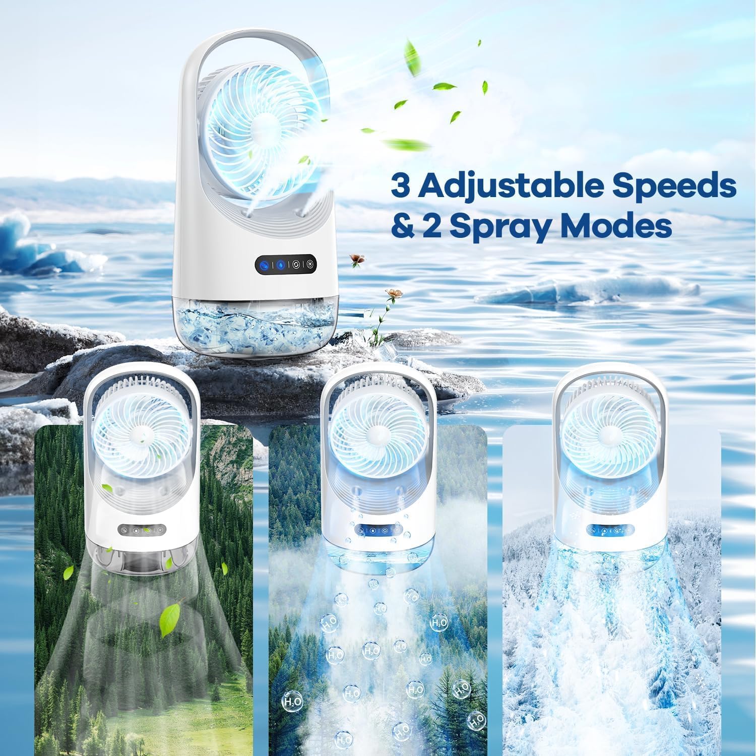 BAIWU Portable Air Conditioners Mini Air Conditioner with 120° Autorotation,Air Conditioner with 7-color night light and force 3 winds, Air Cooler with Office, Bedroom, Room, Home & Camping, CF125