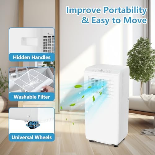 8000 Btu Portable Air Conditioner with Remote Control for Room Up to 350 Sq. Ft., 3 In 1 Freestanding AC Unit with Cooling, Dehumidifier, Fan Function, Compact AC with Installation Kit for Home