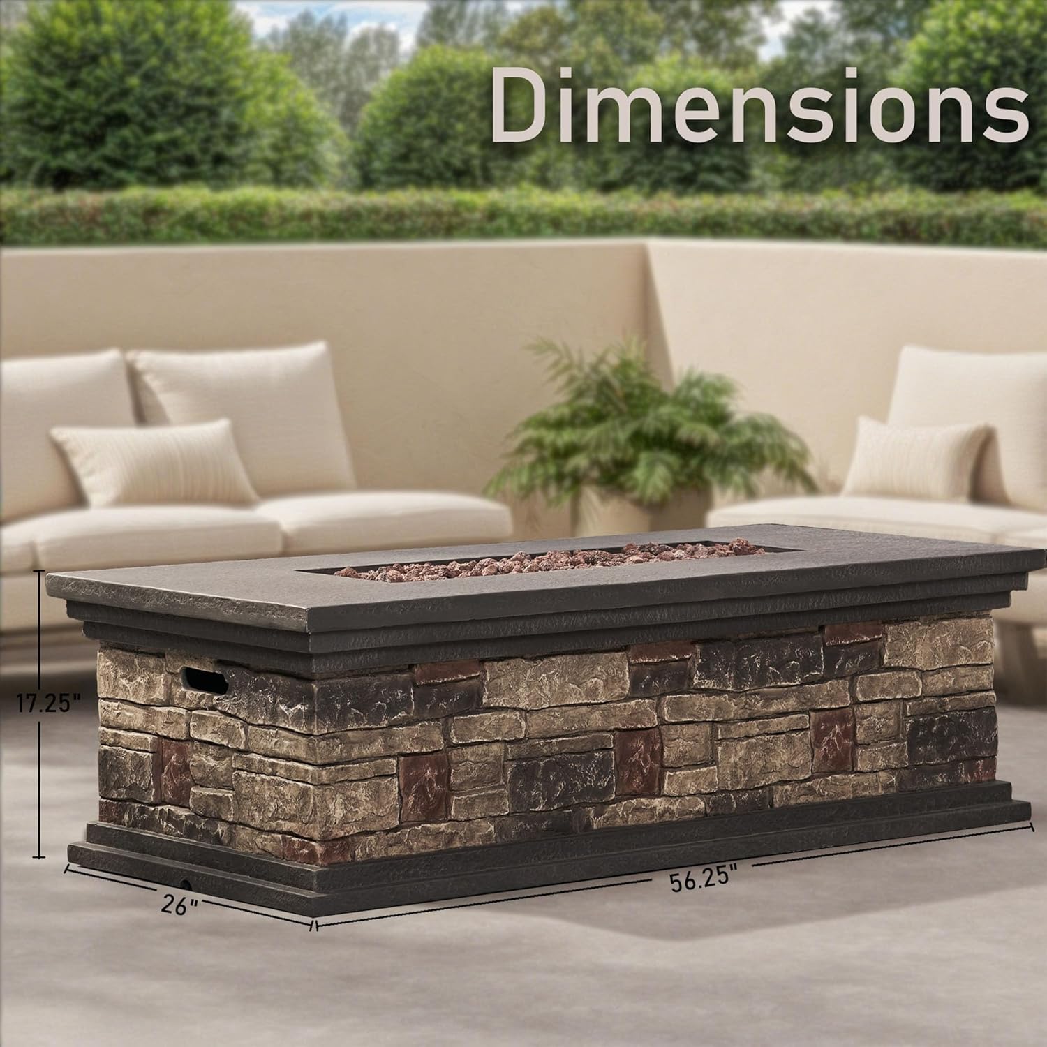 56'' Propane Fire Pit Table, 50,000 BTU Rectangle Outdoor Gas Firepit, Imitation Stone Concrete fire Pit Table with Auto-Ignition for Patio, Deck, Garden
