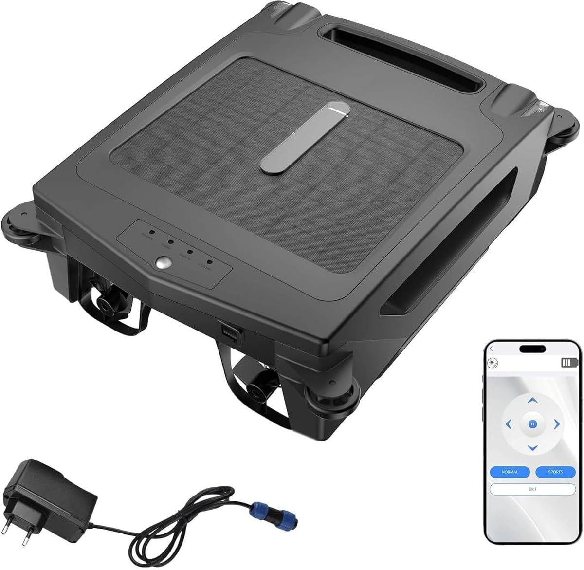 Solar Powered Automatic Robotic Pool Skimmer Cleaner, App Support, Solar Pool Cleaner Dual Mode, Solar & Fast Dual Charging, 3.4L Large Debris Bag, LED Indicator, for All Swimming Pool