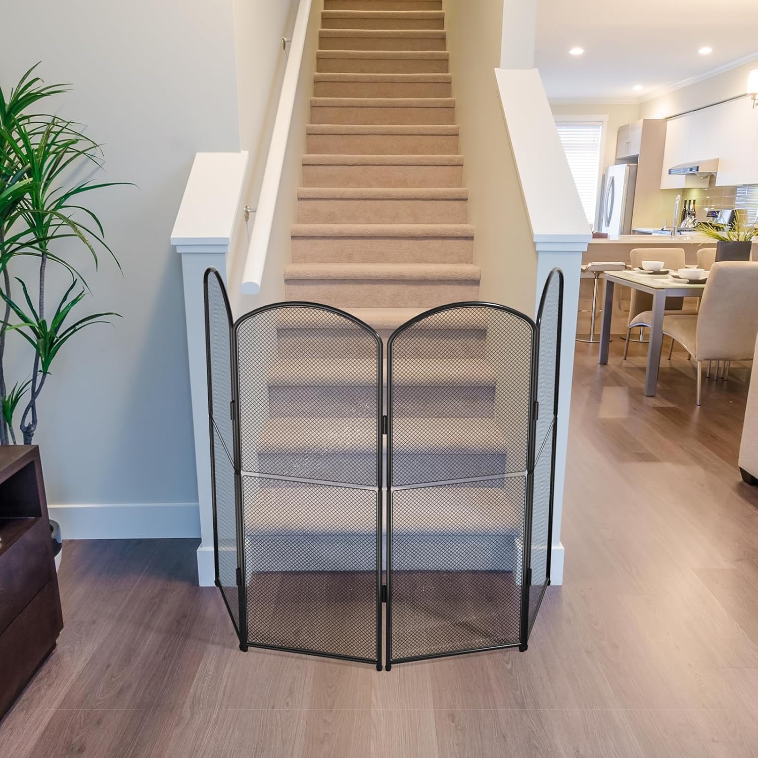 Black Fire Spark Guard Cover Decorative 4 Panel Foldable Fireplace Screen Stand for Home Indoor Fireplace - Protective Cover Guard for Fire Safety ()