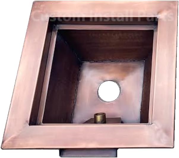 18 Inch Square Hammered Copper Metal Outdoor Propane or Natural Gas Fire Pit with Waterfall Fountain Water Feature