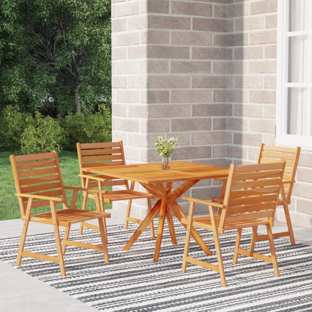 Garden Dining Set, Natural Solid Acacia Wood, Oiled Finish, 5-Person Outdoor Table and Chairs, Patio Furniture Set for Balcony