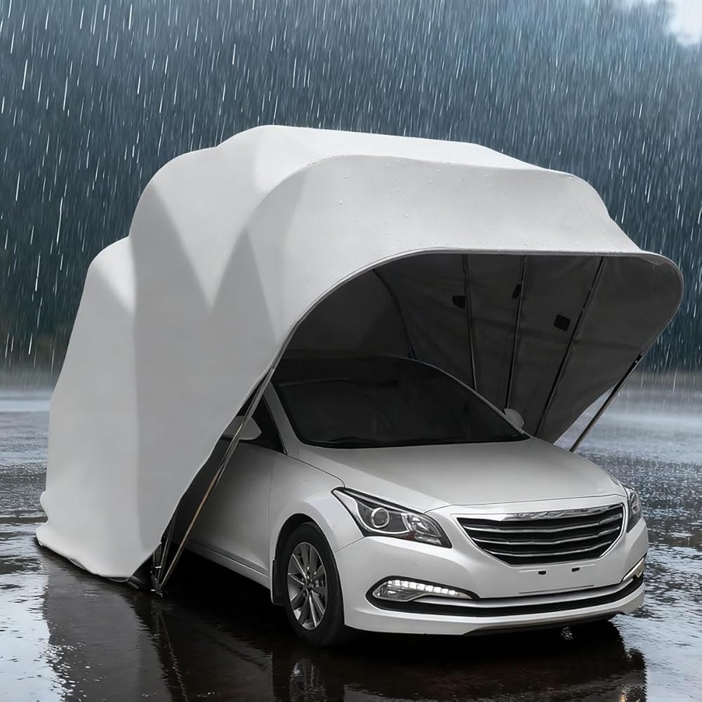 Stainless Steel Carport, Semi-Automatic Retractable Garage, Heavy Duty Mobile Carport, Outdoor Shelter, for Cars, Bicycles, and Motorcycles, All Weather Proof(Gray,6.4 * 2.8 * 2.65M)