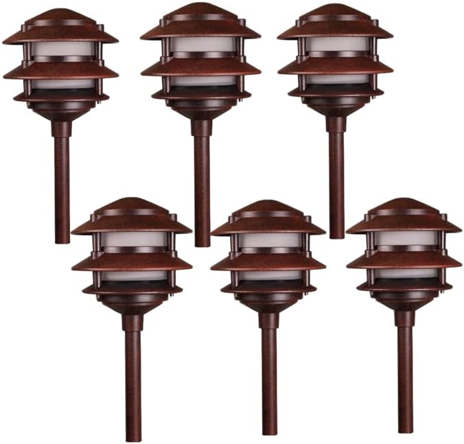BestPro Lighting Outdoor Landscape Lighting 6PK Pathway Lights Low Voltage 20 Watt Halogen 12VAC Landscape Lights 2700K Warm White Easy to Install Pagoda Fixture
