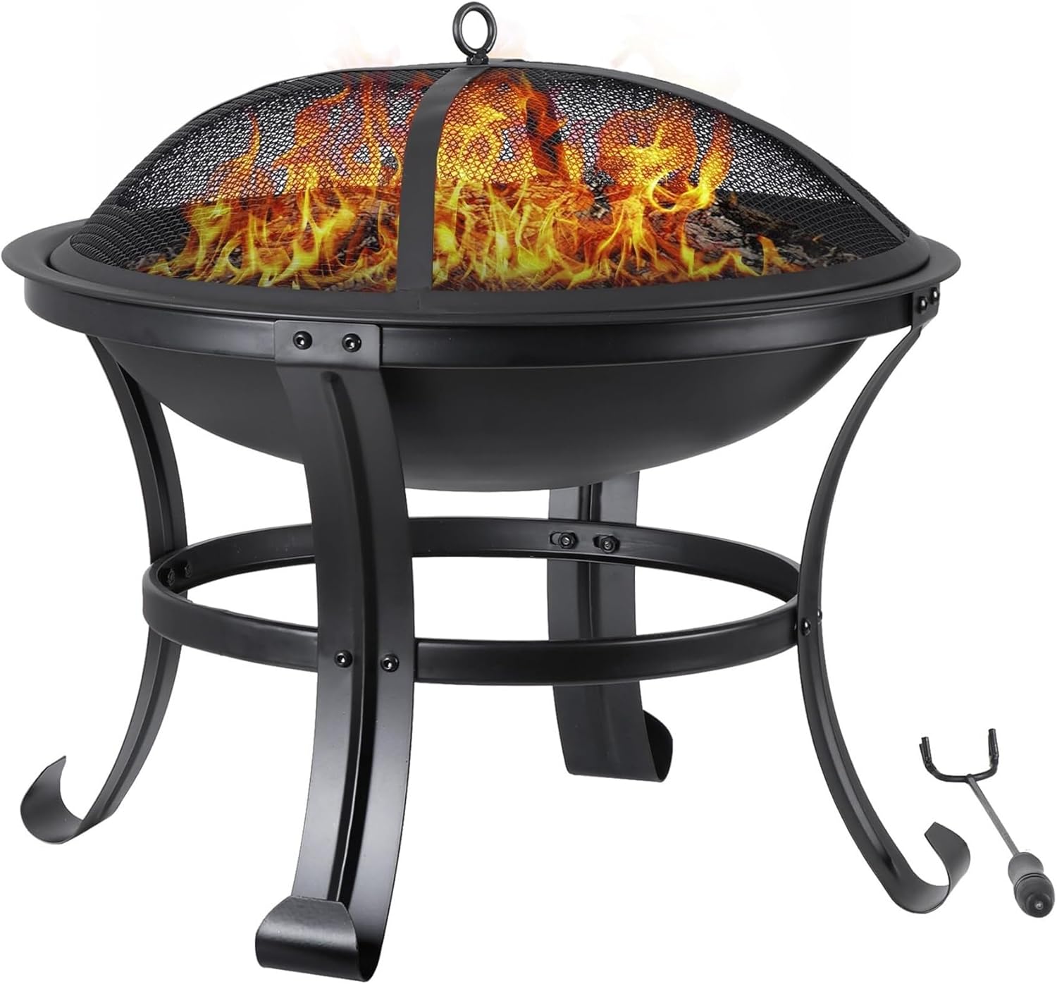 22 Inch Portable Steel Fire Pit for Outdoor Use Lightweight Wood Burning Firepit Bowl with Log Grate and Poker for Backyard Patio Camping Bonfire and BBQ