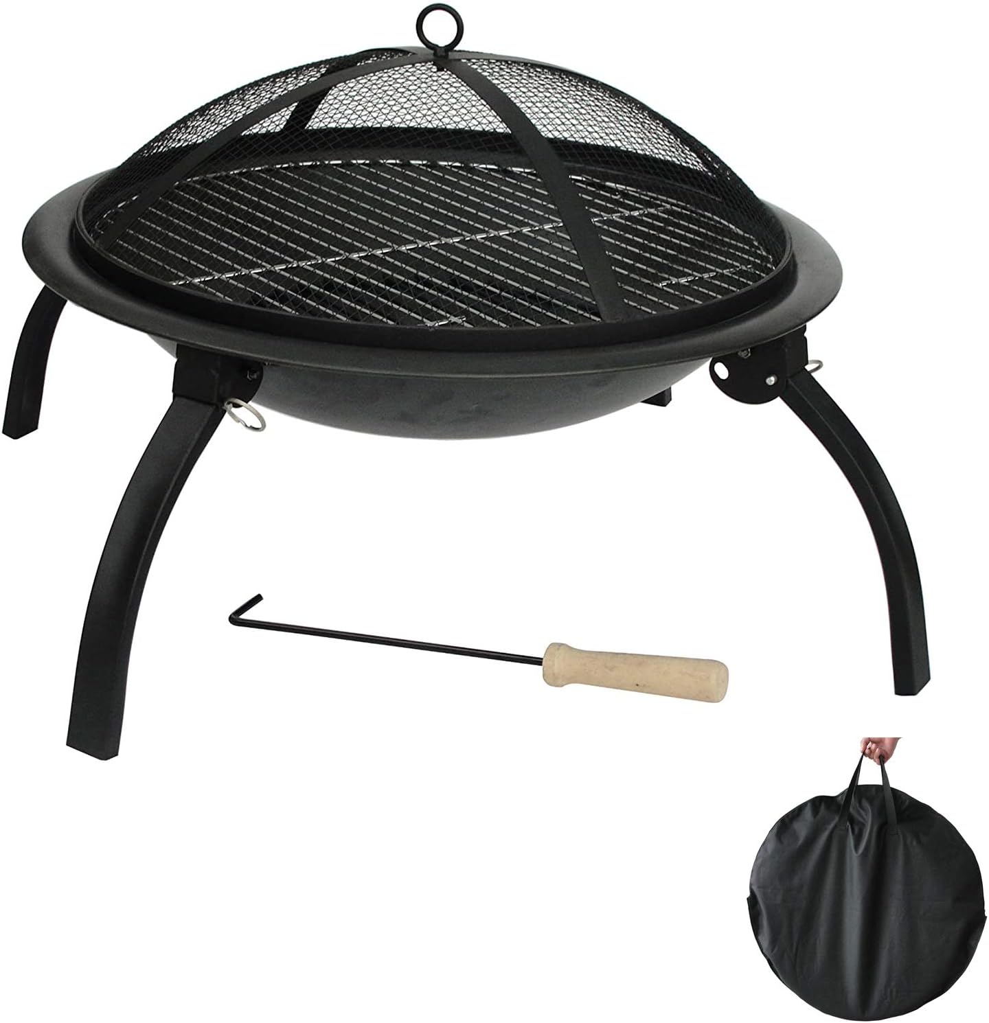 Fire Pit Foldable Wood Burning Bonfire Firebowl, with Mesh Screen Cover Waterproof Fabric 26 Inch Fire Pit, for d