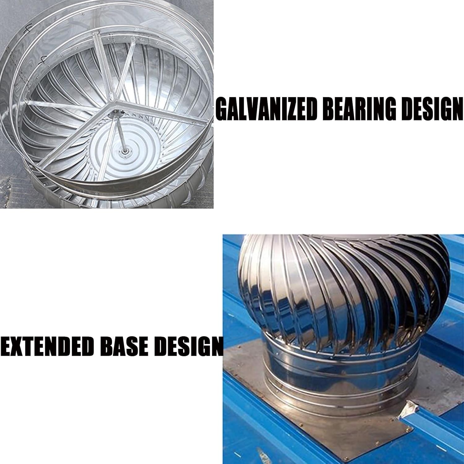 Galvanized Turbines, Roof Ventilator, Stainless Steel Exhaust Cap, Wind Turbines Air Vents, Internally Braced Wind Turbine, DIY Easy Vent Hookup Kit, Easy Connecting, For Ventilation And Exhaus )