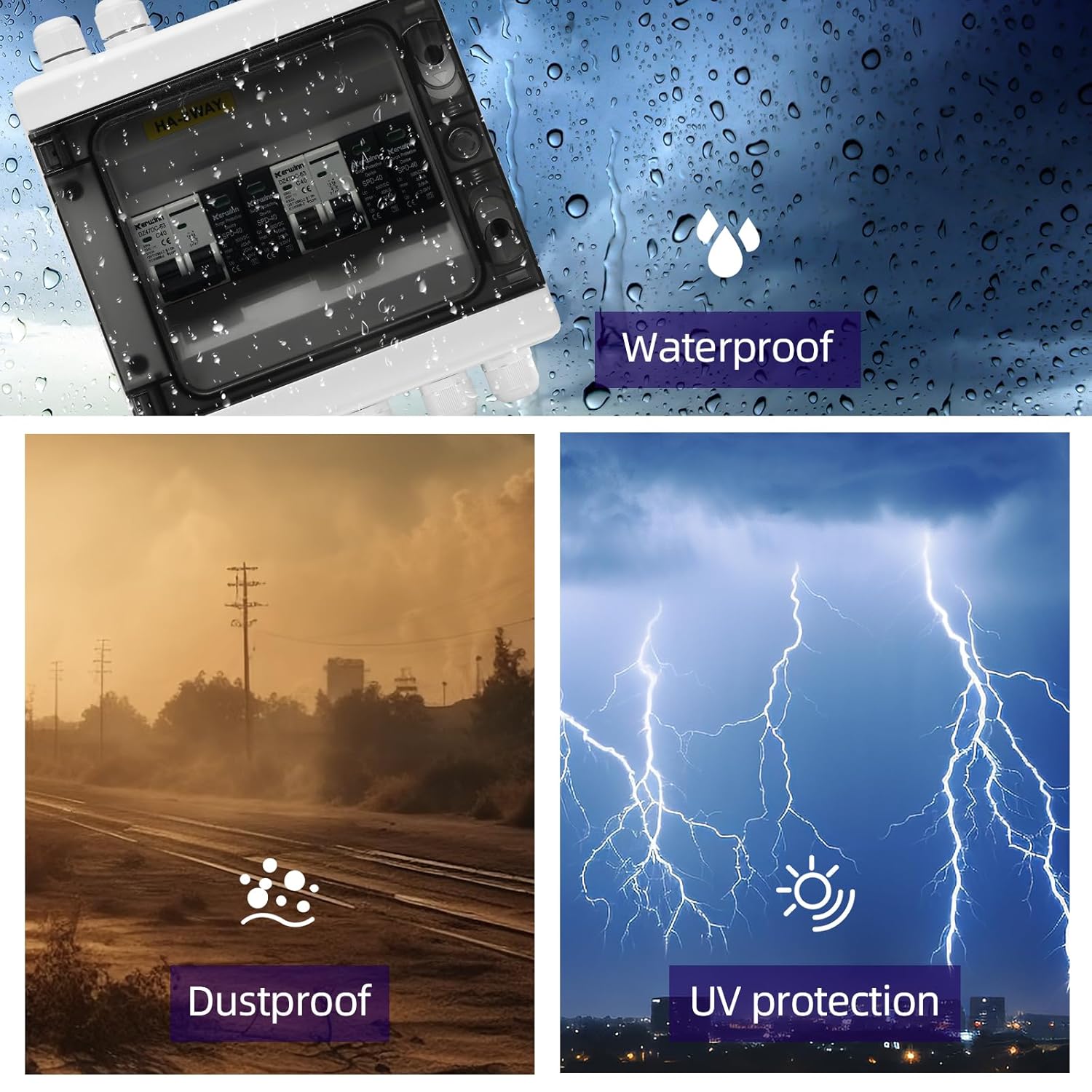 Solar Panel Disconnect Switch,40A 1000V RV Circuit Breaker Box with PV Surge Protector IP65 Waterproof 2 String 2 in 2 Out PV Combiner Box for Solar Panel