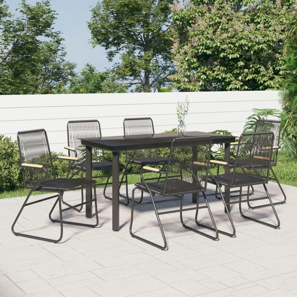7 Piece Patio Dining Set Black PVC Rattan,Durable Patio Dining Set: Enjoy Outdoor Gatherings with Comfort and Style Patio Furniture Sets, Outdoor Furniture Sets