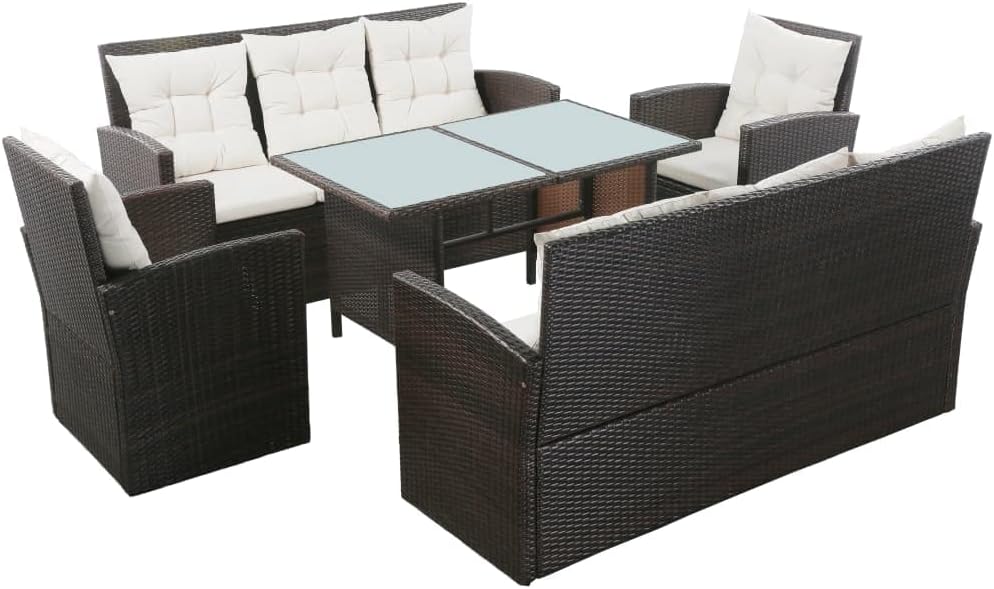 5 Piece Patio Lounge Set with Cushions Poly Rattan Brown,Quick and Easy Assembly Patio Furniture Sets, Outdoor Furniture Sets