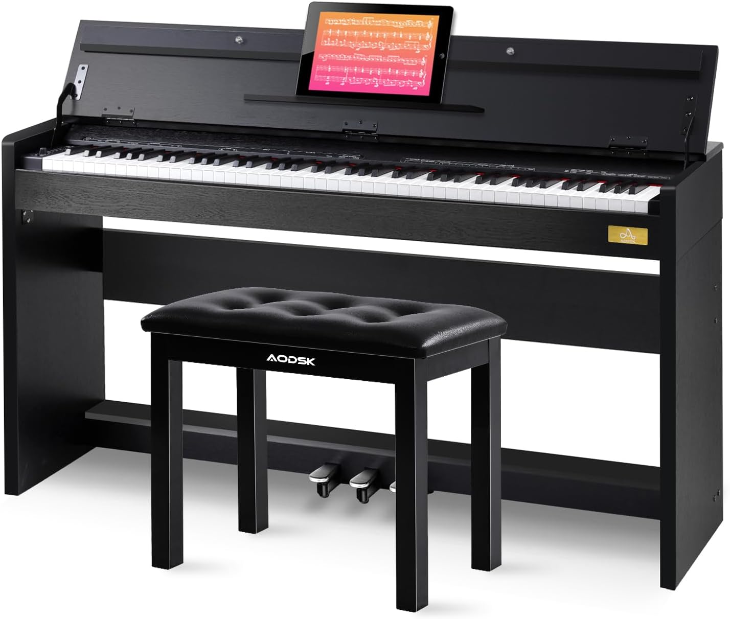 AODSK 88 Key Weighted Action Digital Piano,Grade Hammer Action Keyboard UPB-85+AODSK Iron Piano Bench UAP-10