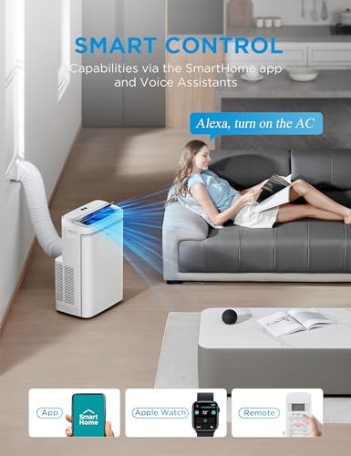Midea 14,000 BTU ASHRAE (10,000 BTU SACC) Portable Air Conditioner, Cools up to 450 Sq.Ft., with Dehumidifier & Fan mode, Control with Remote, Amazon Alexa & Google Assistant, Easy-to-use and Install