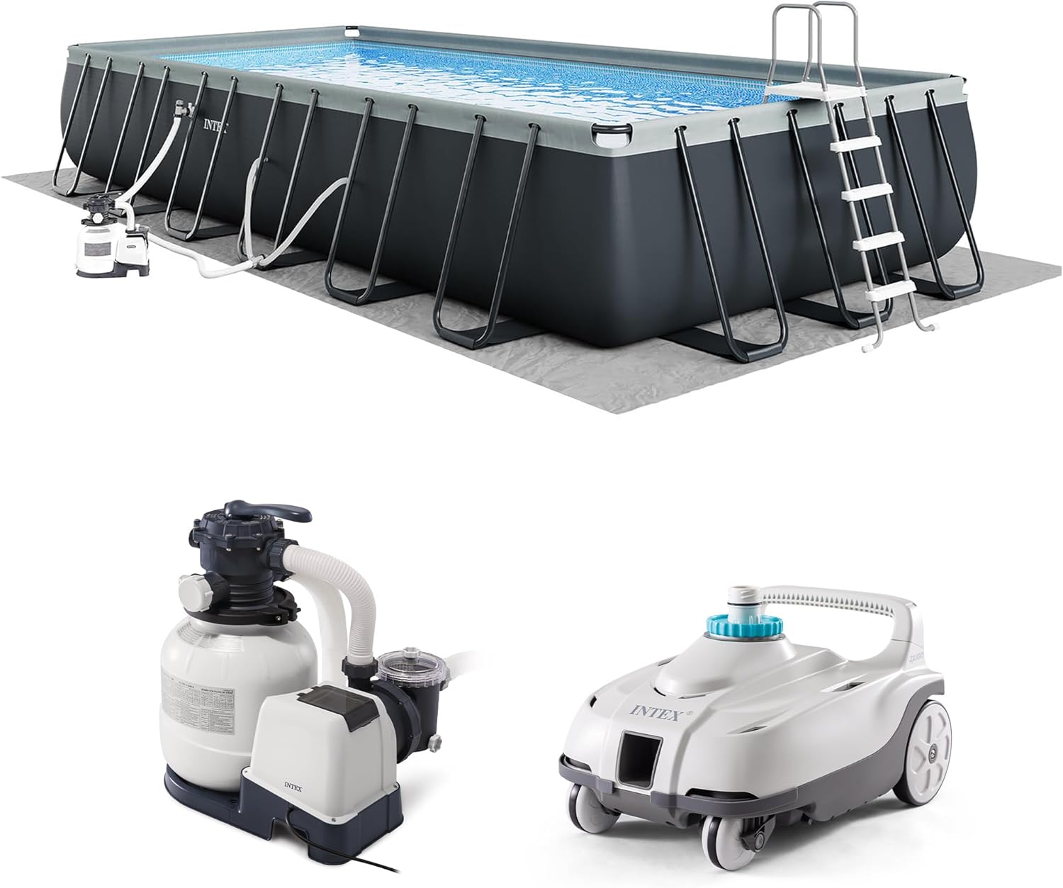 INTEX 26363EH Ultra XTR 24ft x 12ft x 52in Above Ground Swimming Pool Set with Sand Filter Pump and Automatic Pool Floor Cleaner
