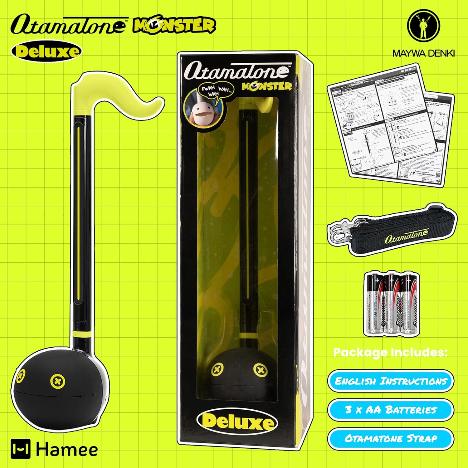 Otamatone Deluxe Electronic Musical Instrument for Adults Portable Synthesizer Digital Electric Music from Japan by Maywa Denki Cool Stuff Gifts, Monster (Lime Green) [English Manual]