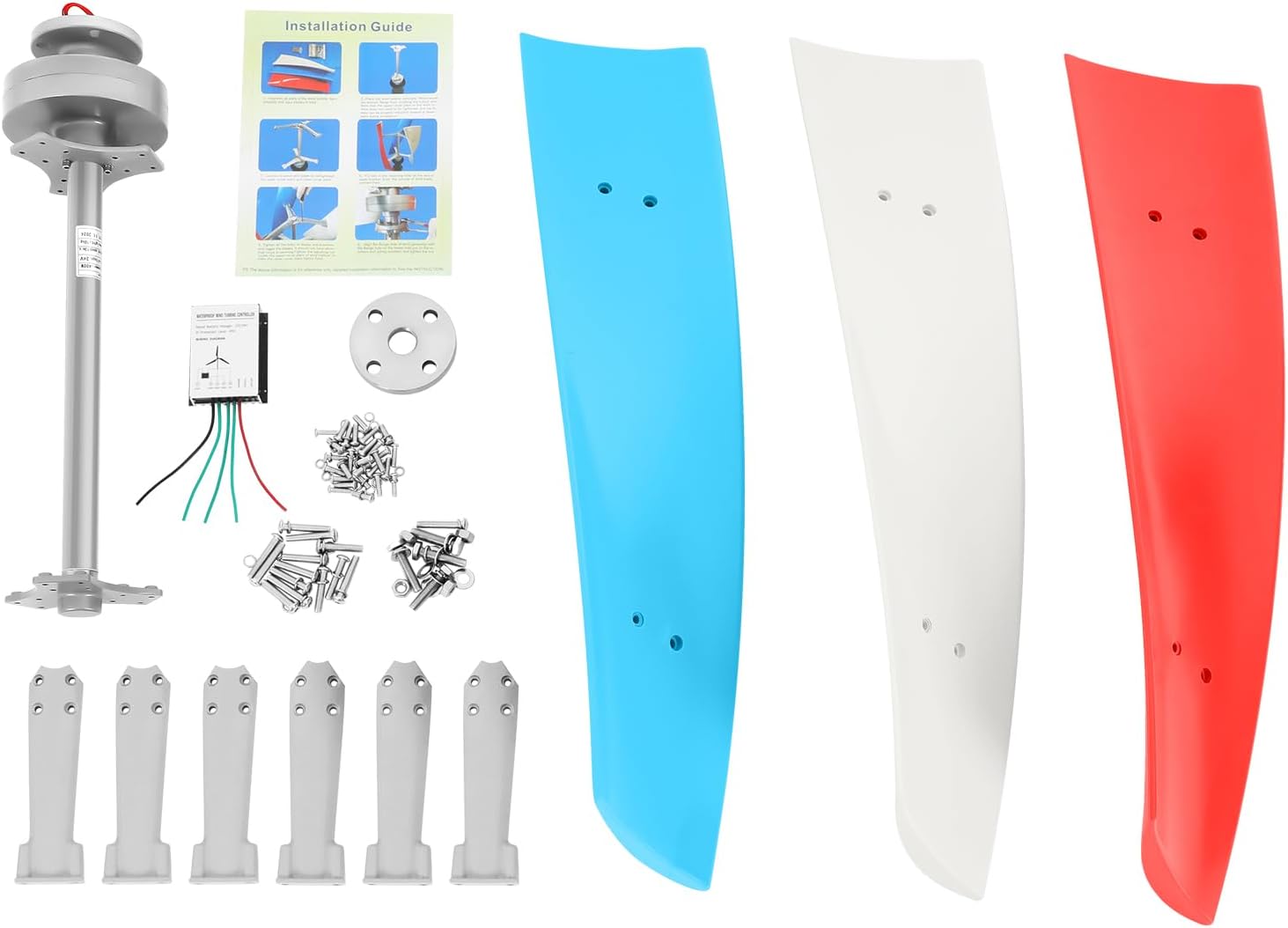 400W Wind Turbine Generator Kit w/Charge Controller, 24V 3 Blade Portable Vertical Helix Wind Power Turbine Generator Kit, Wind Power Generator Hybrid Solar Wind System for Marine Home